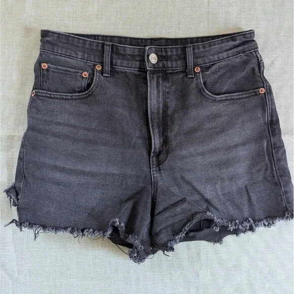 American Eagle Black High Rise Cut Off Shorts Size 6 Stretch - Picture 9 of 10